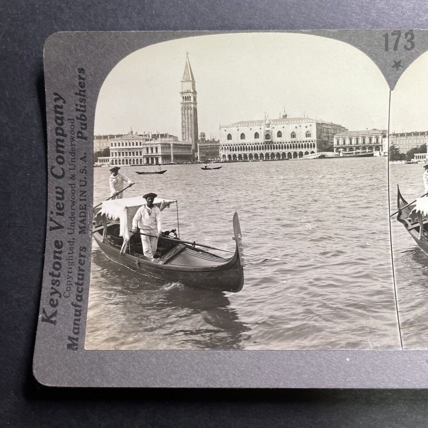 Antique 1909 Gondola In Venice Near Prison Italy Stereoview Photo Card P1417