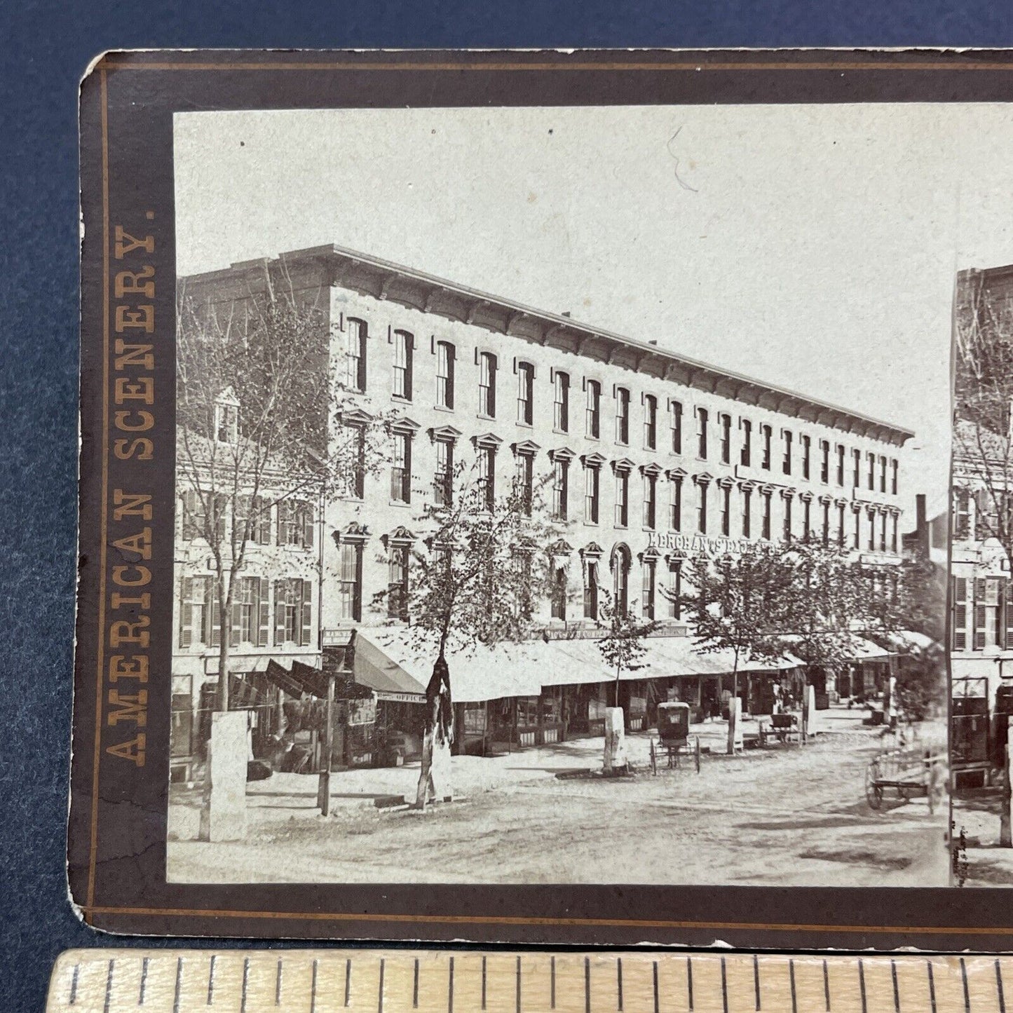 Antique 1870s Main Street Manchester New Hampshire Stereoview Photo Card V1938