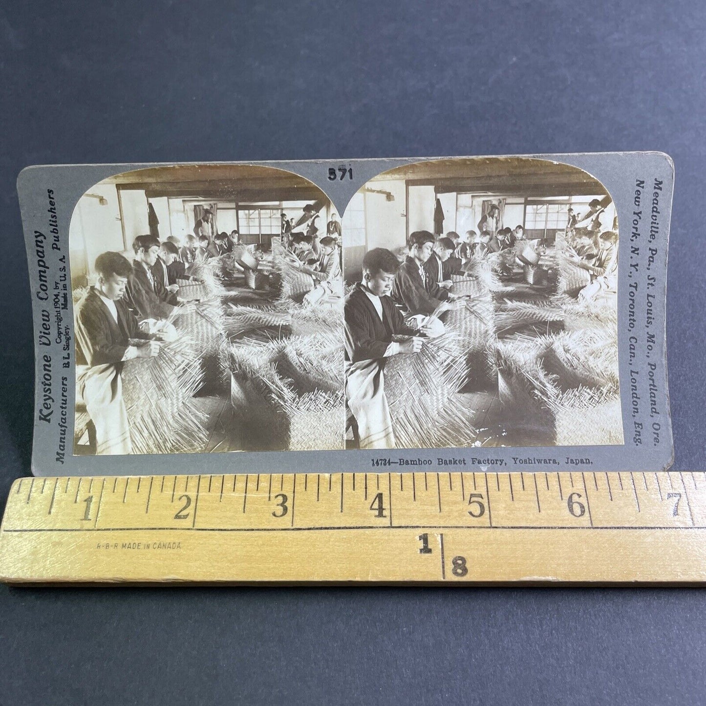 Antique 1904 Basket Factory Yoshiwara Fuji Japan Stereoview Photo Card P2156
