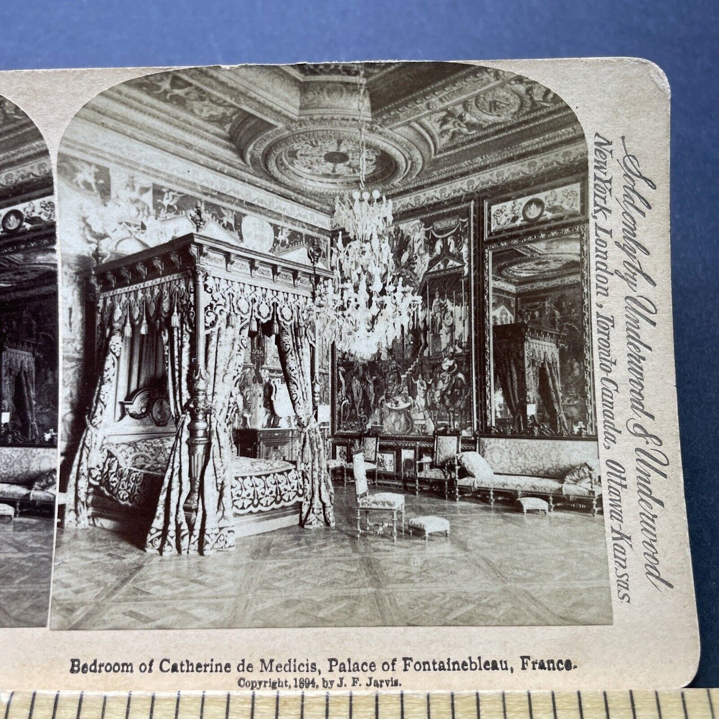 Antique 1894 Fontainebleau Palace Bedroom France Stereoview Photo Card P2383