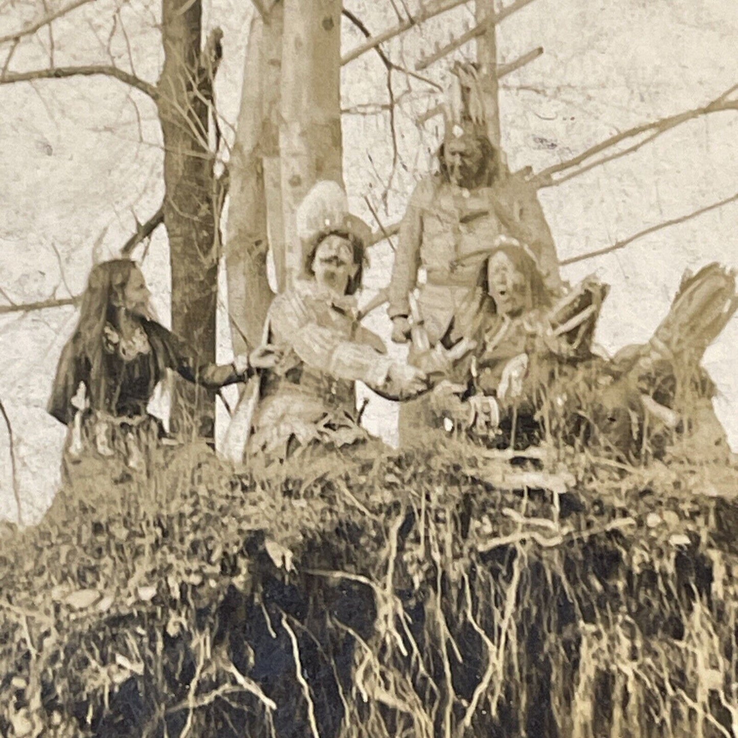 Native American Indian Powwow On Riverbank Stereoview Antique c1880 X2428