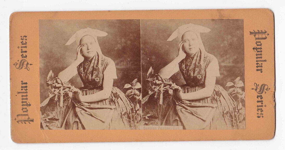 Antique 1870s German Bavarian Peasant Girl Traditional Dress Stereo Card P158