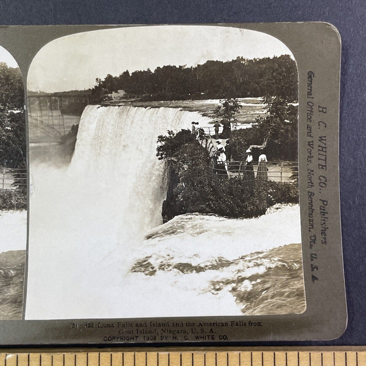 Luna Island Walkway Niagara Falls Stereoview H.C. White Antique c1903 Y2149