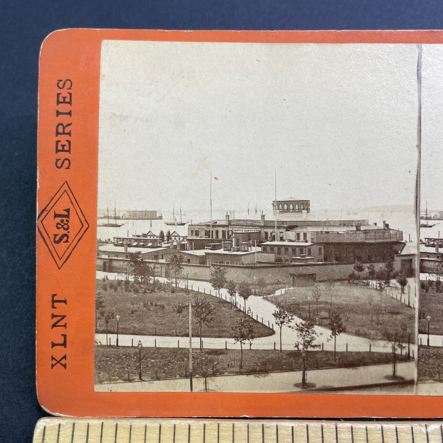 Antique 1870s Castle Clinton Lower Manhattan NY Stereoview Photo Card V526