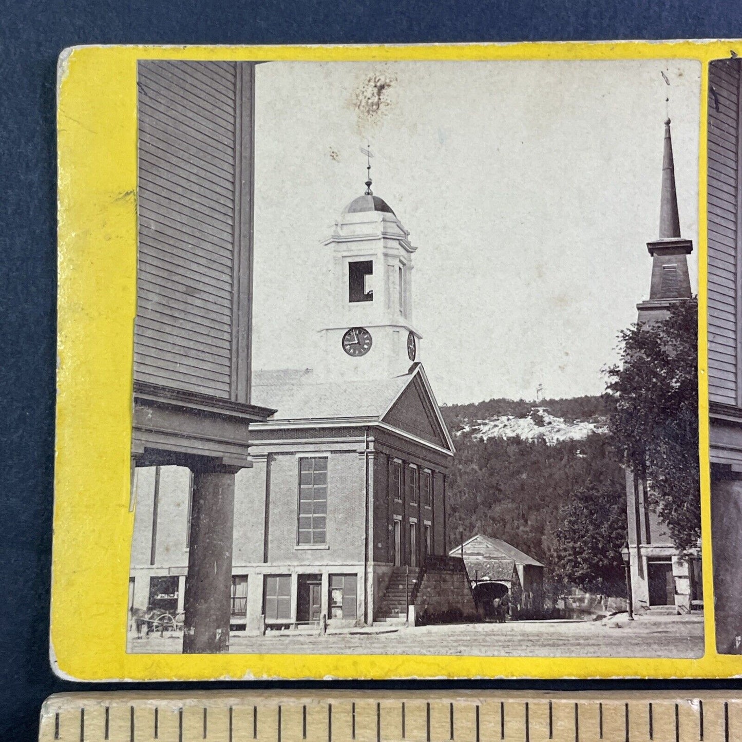Church and Clocktower in New Hampshire? Stereoview Antique c1870 X3767