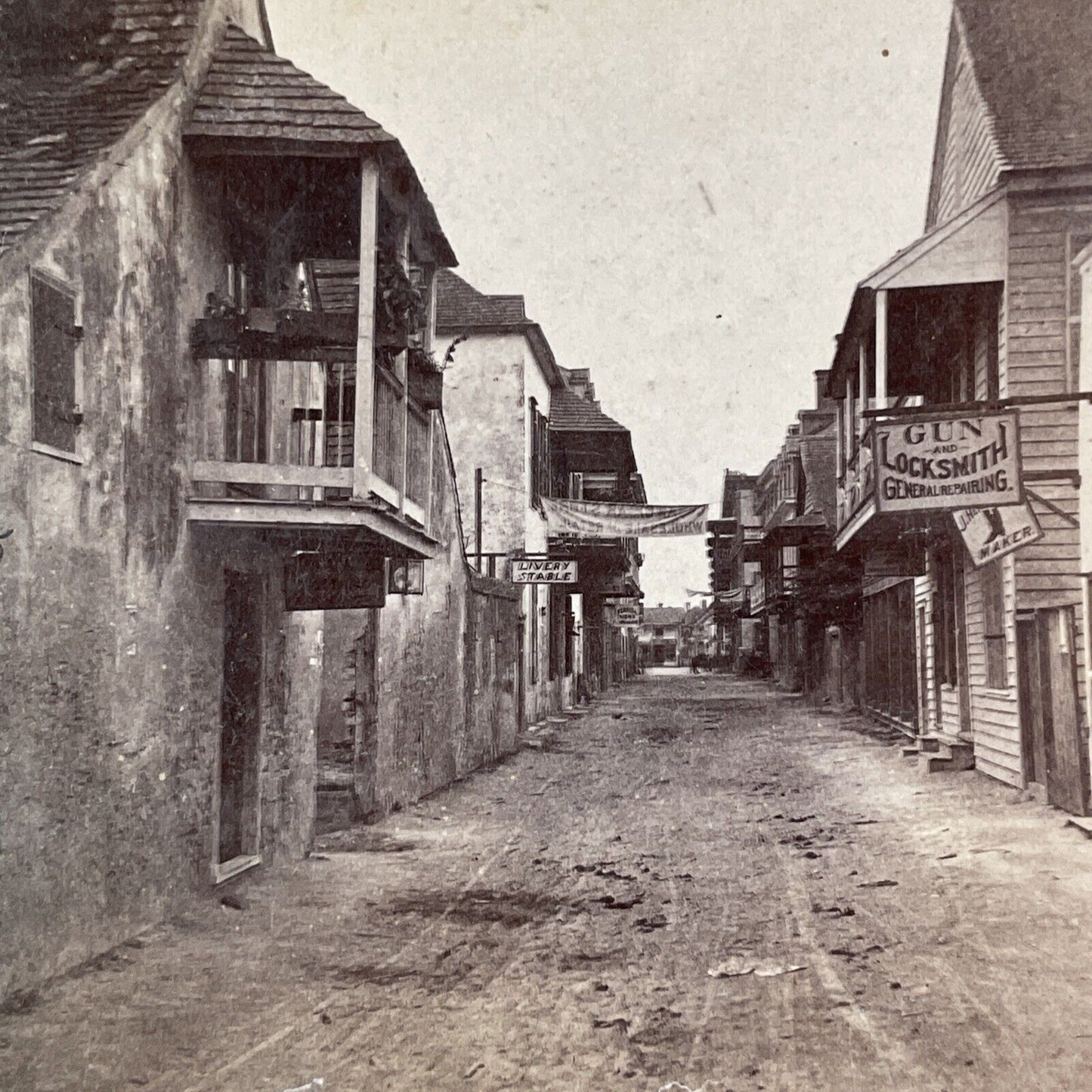 Gunsmith on Charlotte Street Stereoview Jacksonville FL Antique c1870s Y080