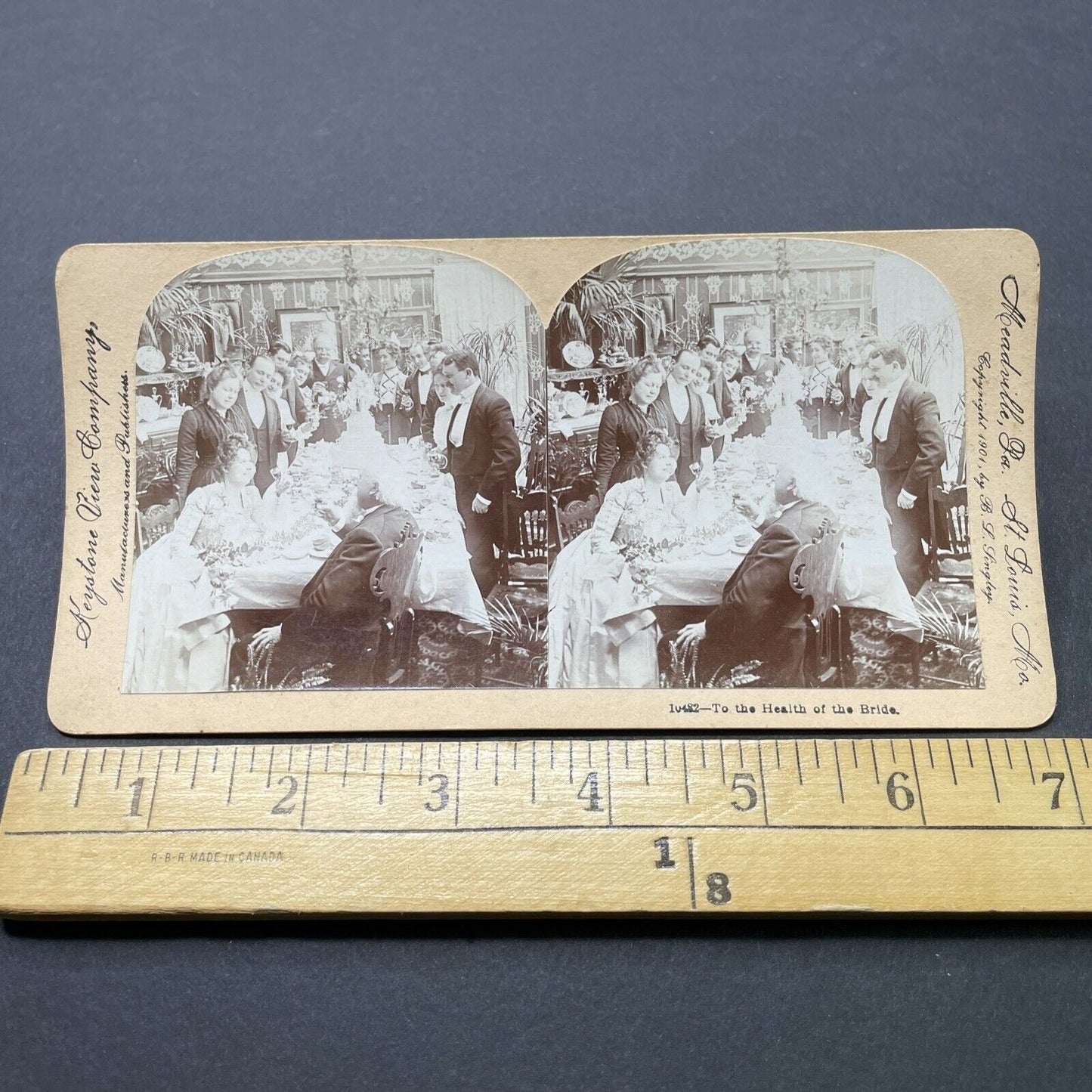 Antique 1901 A Large Wedding Feast After Marriage Stereoview Photo Card P2589