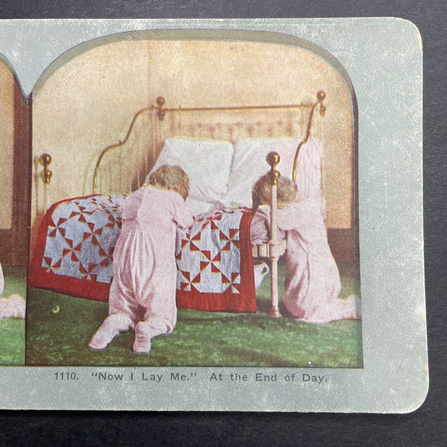 Antique 1892 Children Saying Prayers Before Bed Stereoview Photo Card P1236