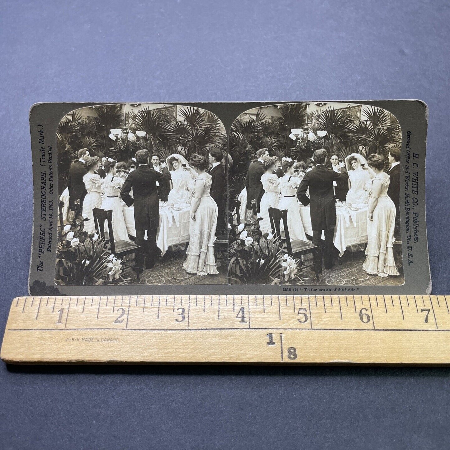 Antique 1902 Victorian Wedding Celebration With Wine Stereoview Photo Card P2457