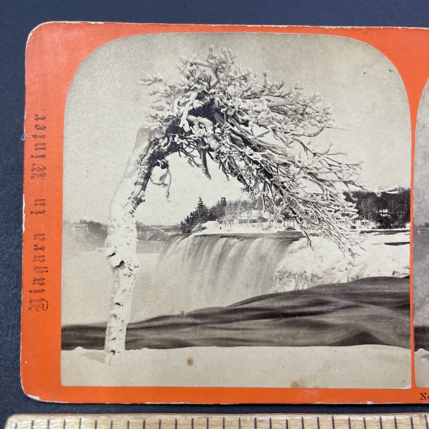 Antique 1864 The Deep Freeze Niagara Falls NY Stereoview Photo Card V1946