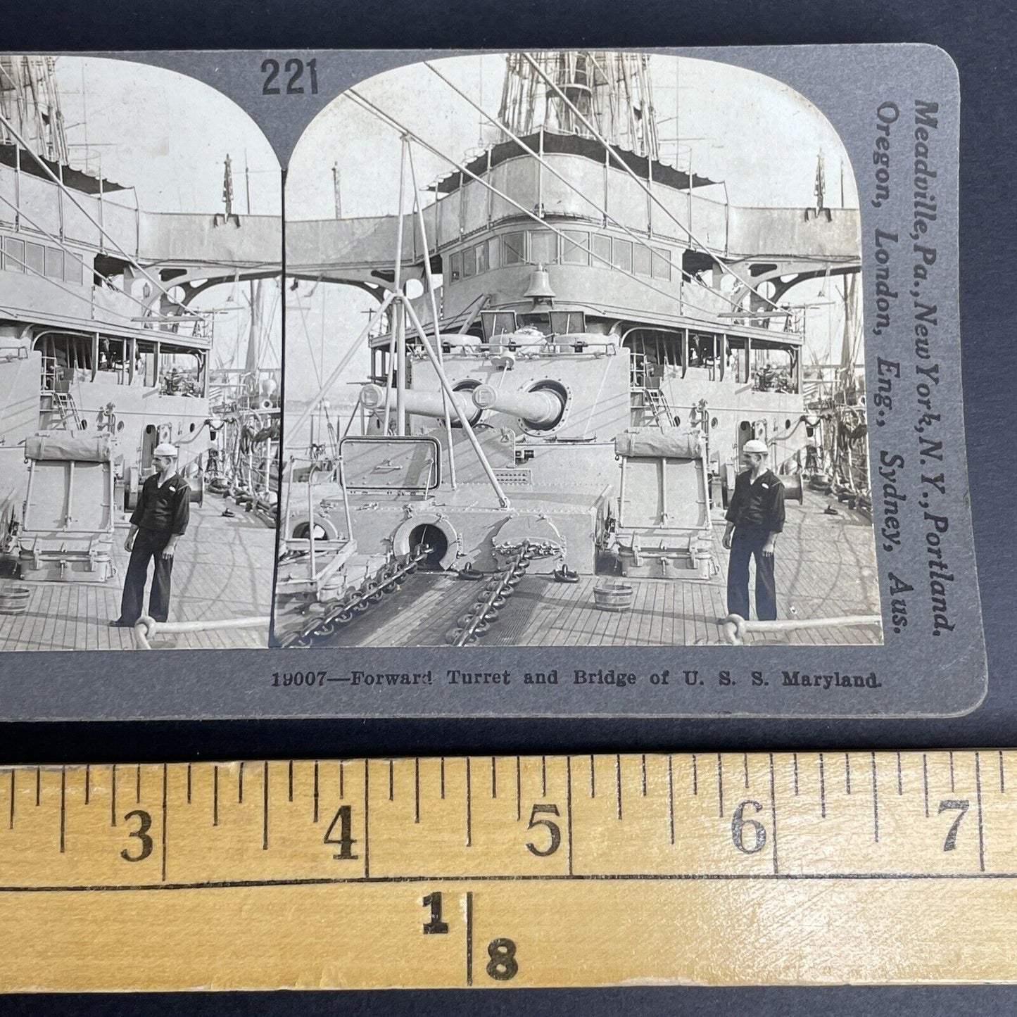 Antique 1918 U.S.S. Maryland Warship Naval Ship Stereoview Photo Card P908