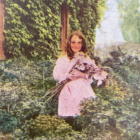 Antique 1899 Young Girl Picking Wild Flowers Stereoview Photo Card P580-043