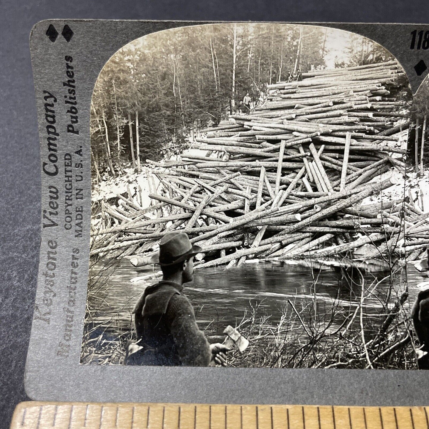 Antique 1910s Logging Logdrivers In Aroostook Maine Stereoview Photo Card V2628