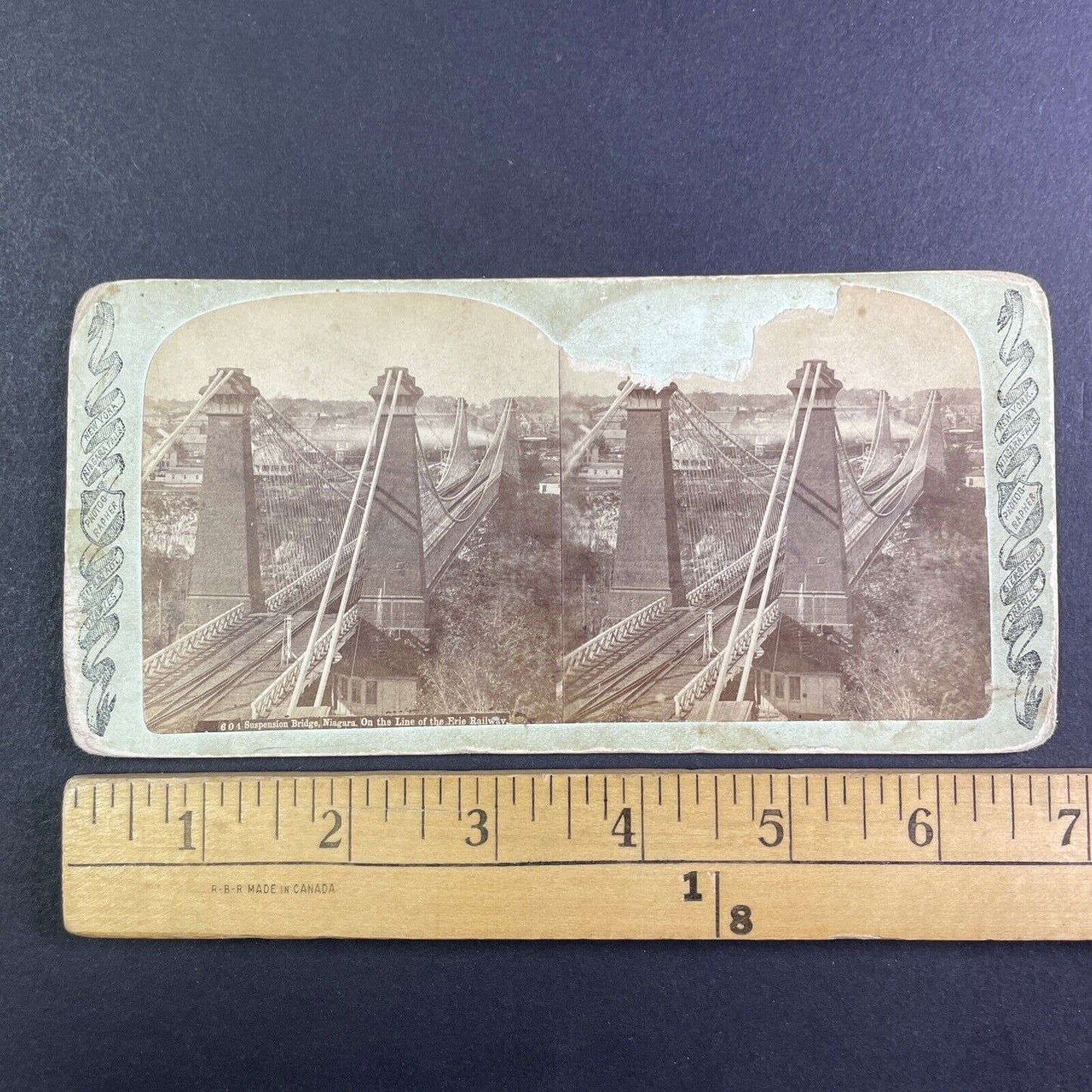 Erie Railway Suspension Bridge Stereoview Bierstadt Antique c1870s Y2707 DAMAGED