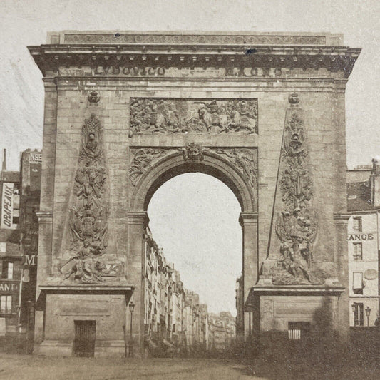 Antique 1870s Porte Saint Denis Gate Paris France Stereoview Photo Card P4199