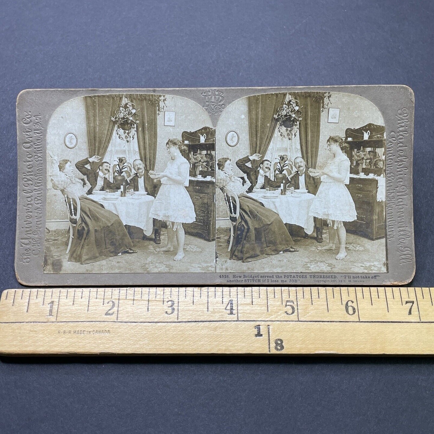 Antique 1897 Woman Serves Potatoes In Her Underwear Stereoview Photo Card P2564