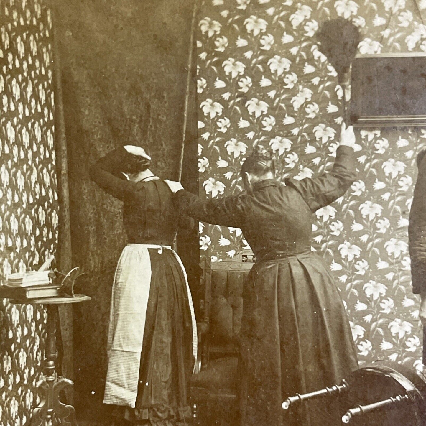 Antique 1892 Woman Beats Maid For Stealing Food Stereoview Photo Card P4651