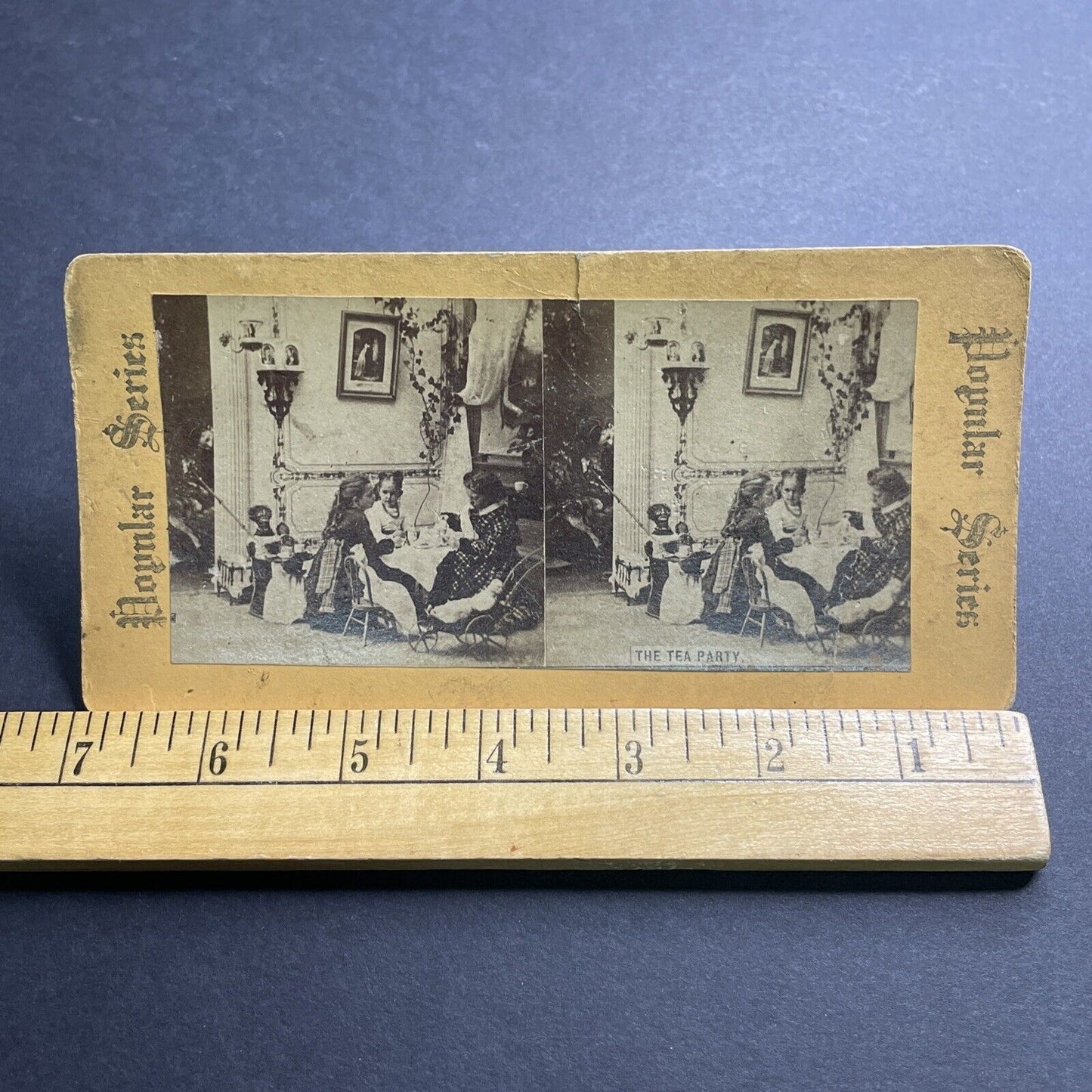 Antique 1860s Children's Tea Party With Servant Stereoview Photo Card P2082