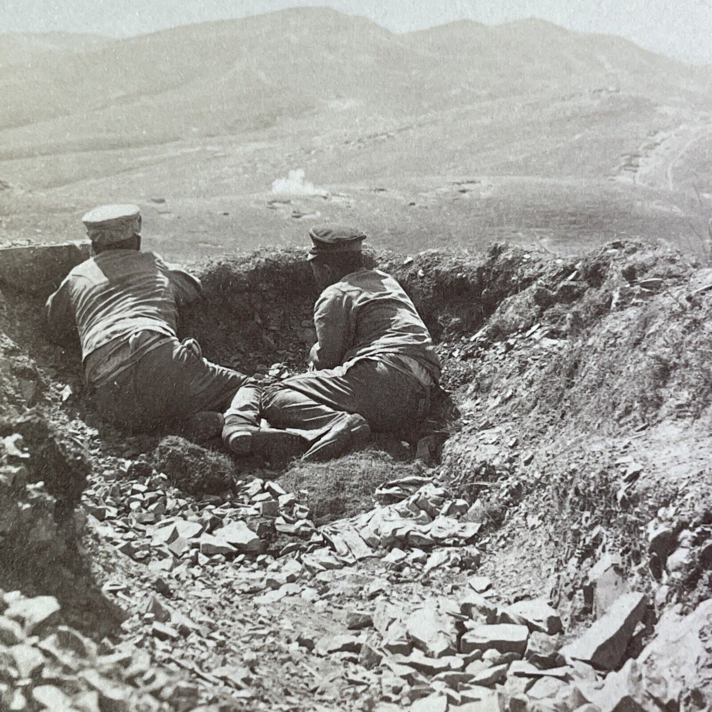 Japanese Hillside Trenches Stereoview Russo-Sino War Antique c1905 X4208