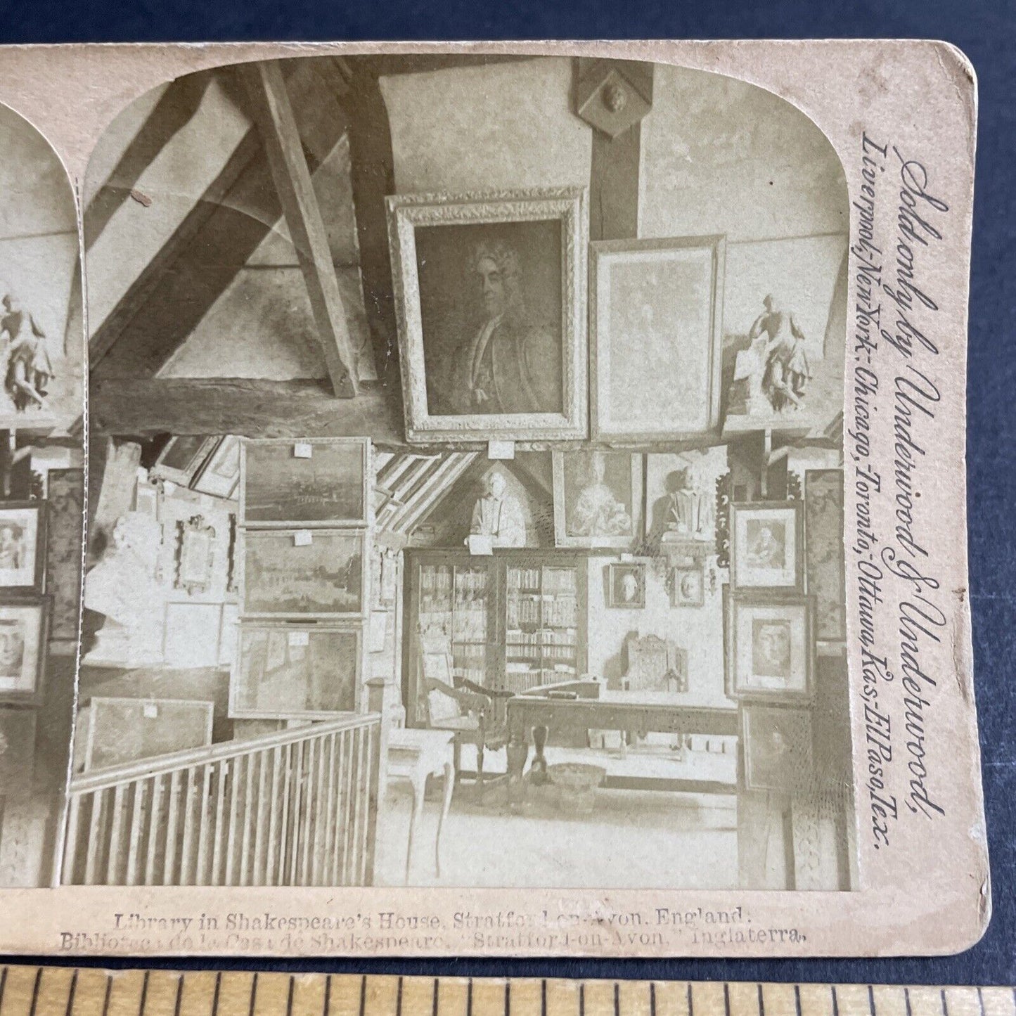 Antique 1891 Shakespeares Library Stratford-On-Avon Stereoview Photo Card P4569