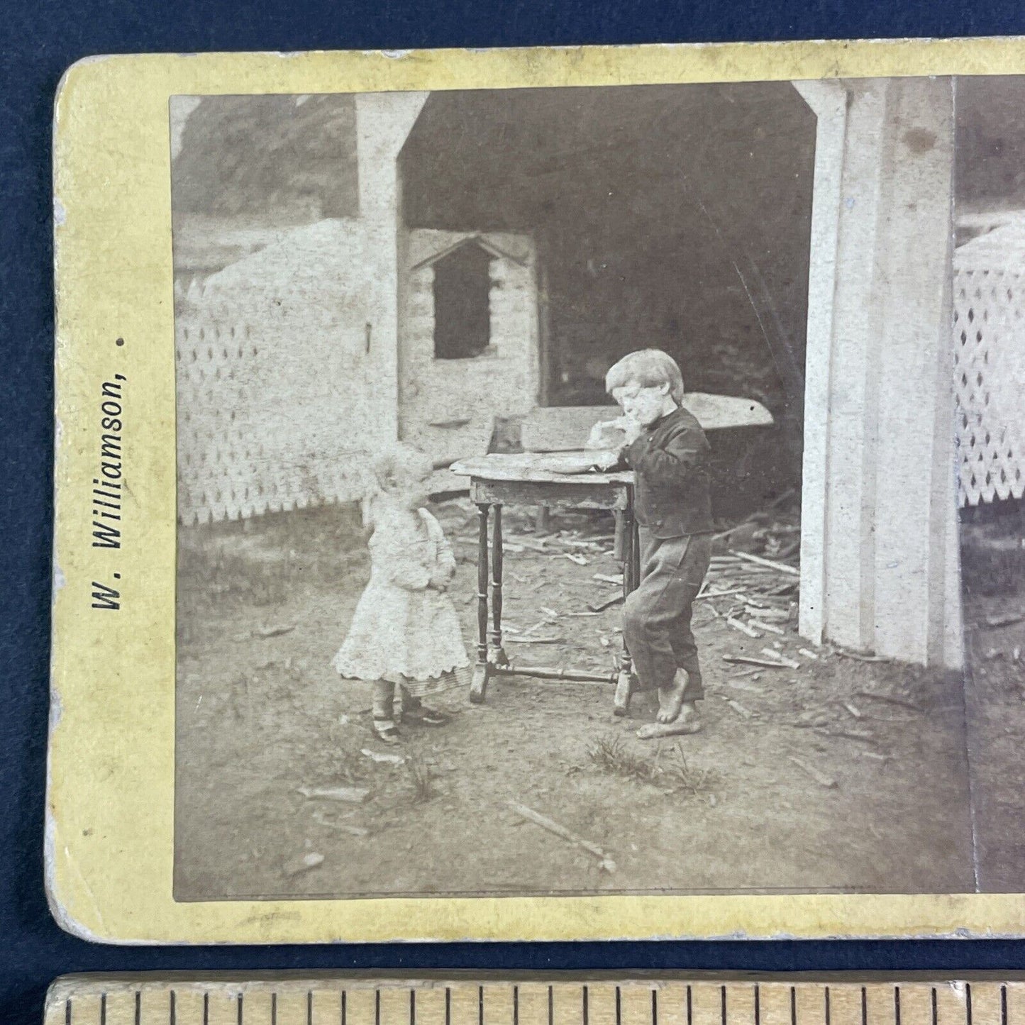 Farm Boy and Girl in Port Hope Ontario Stereoview Antique c1870 X4176