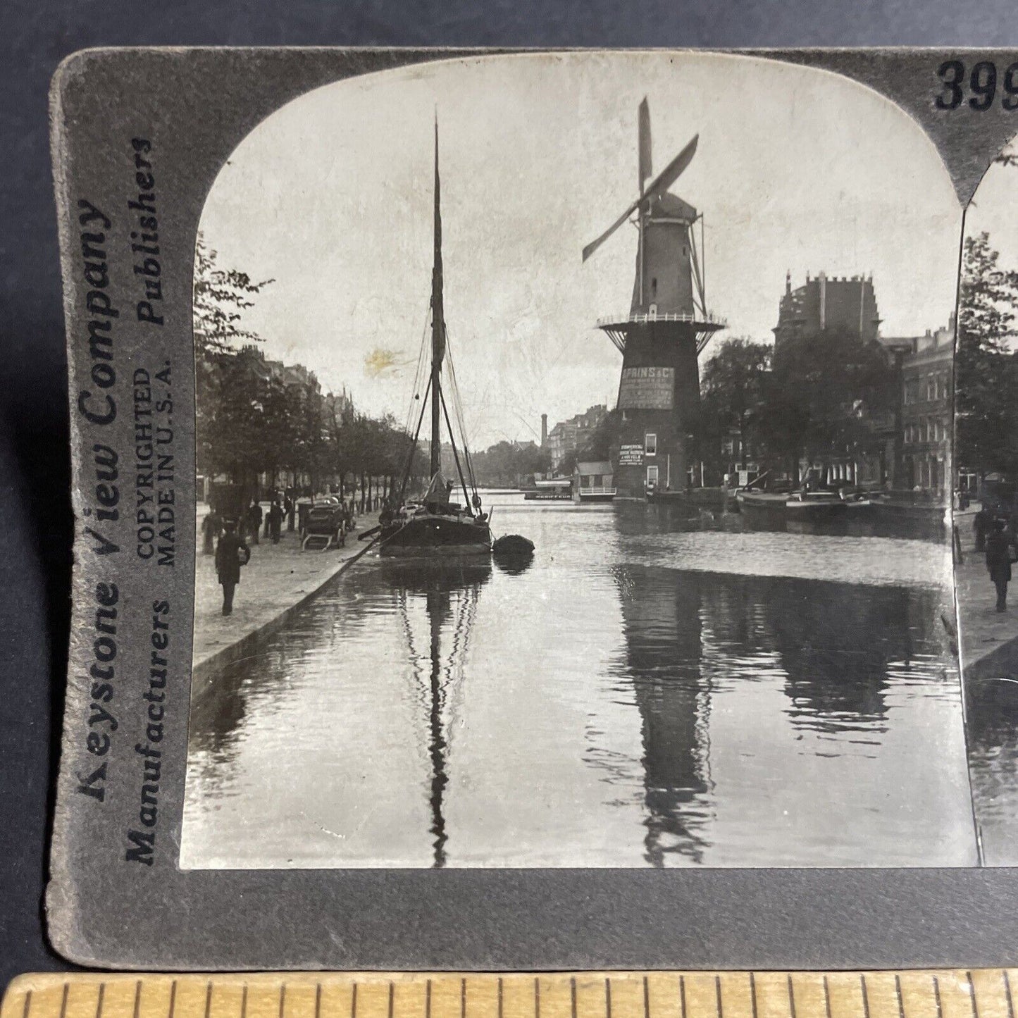 Antique 1910s Windmill In Rotterdam Holland Stereoview Photo Card P5128