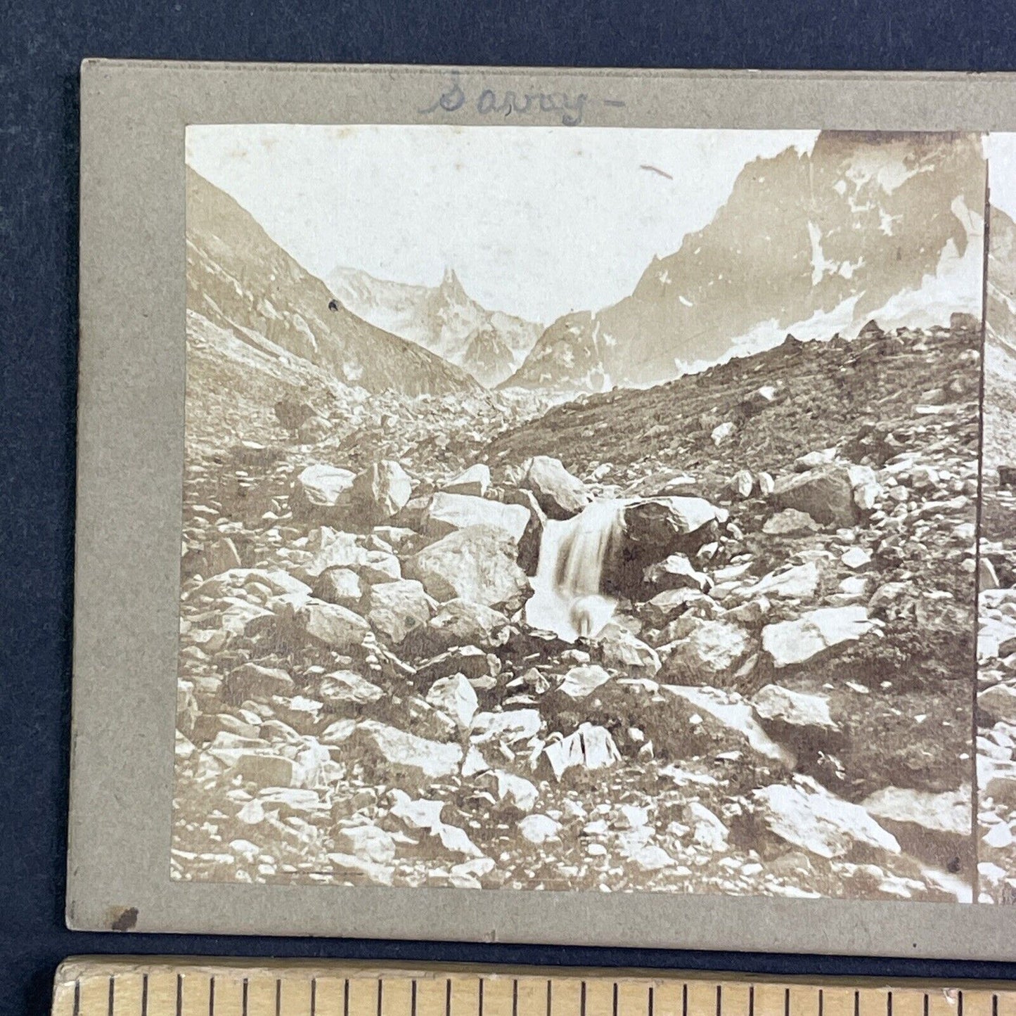 Mountain Waterfall River Savoie France Stereoview Antique c1855 Y1112