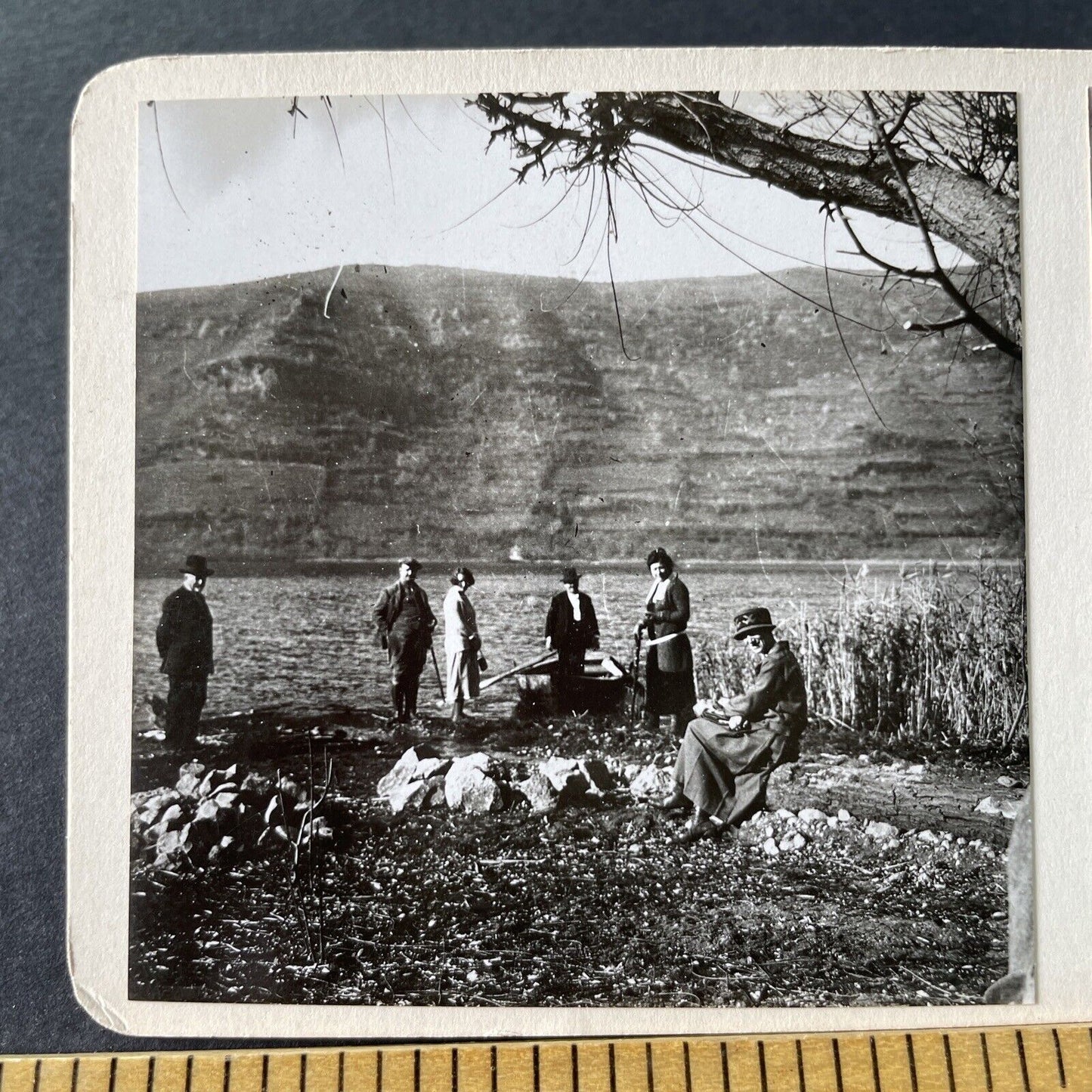 Antique 1925 Wealthy Family Lake Nemi Italy OOAK Stereoview Photo Card P3265