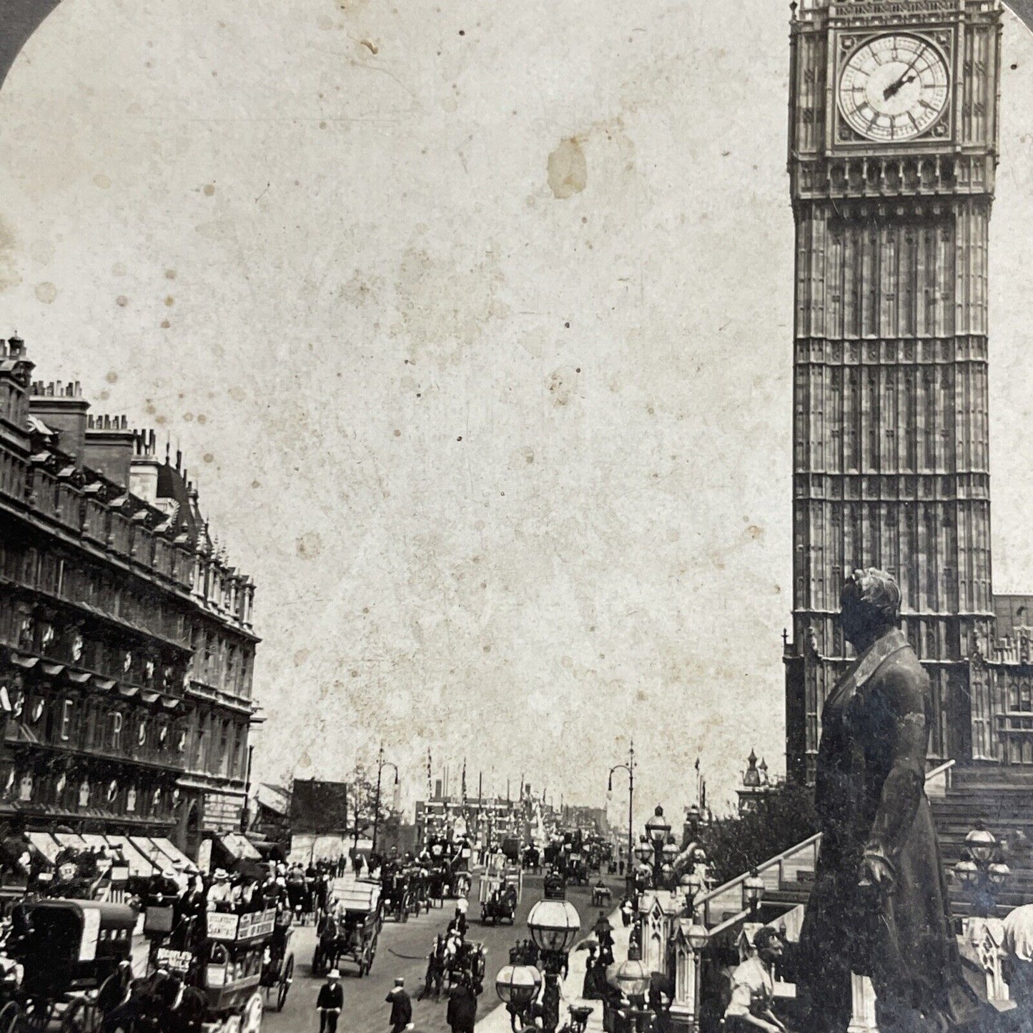 Antique 1902 Big Ben Clock Tower London England Stereoview Photo Card P4478