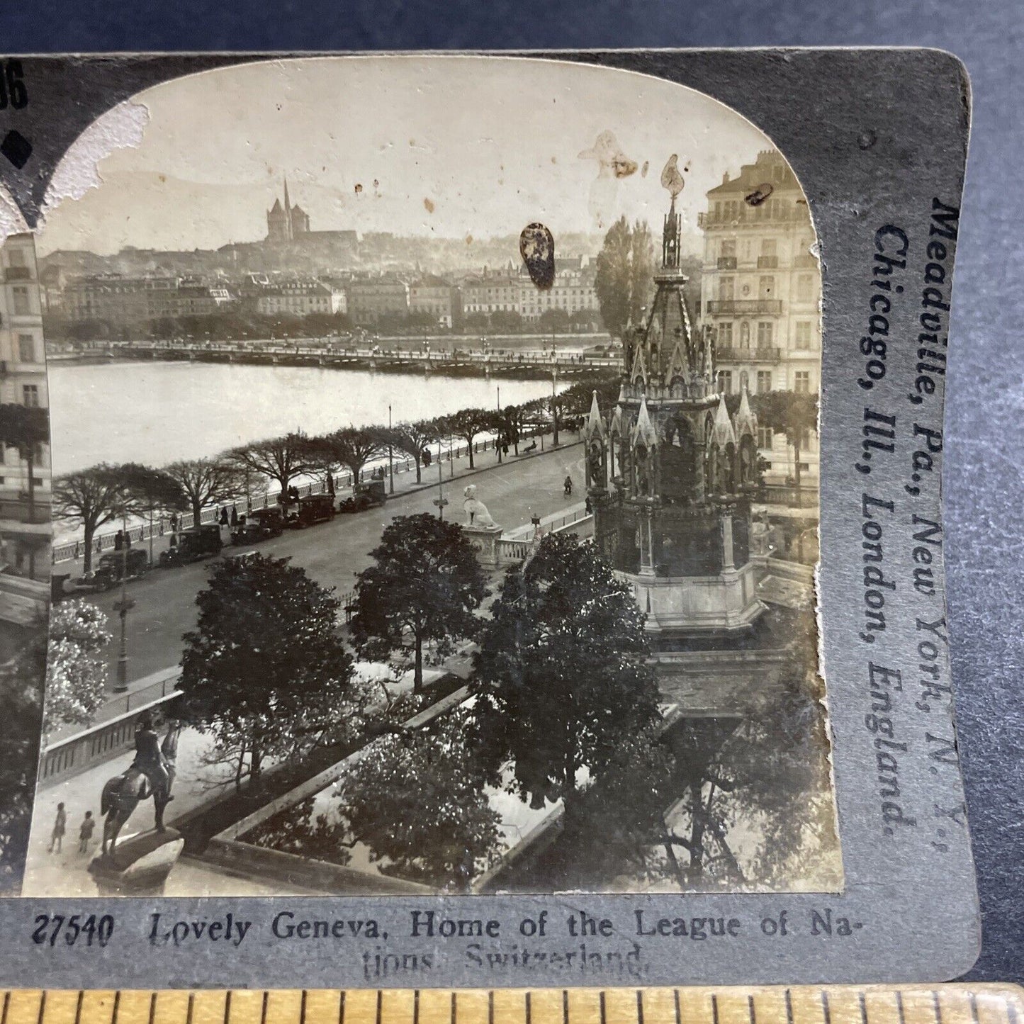Antique 1930s Geneva Switzerland City View Stereoview Photo Card P4970