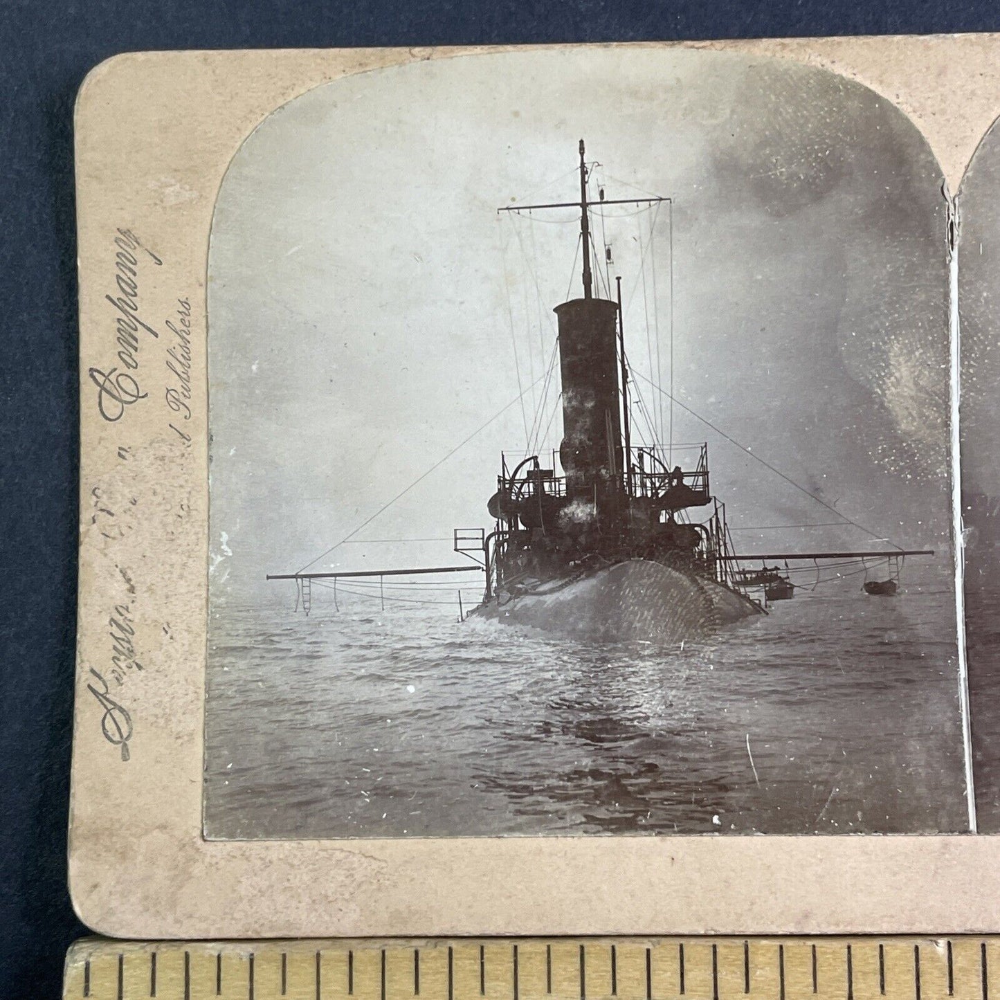 USS Katahdin Torpedo Ram Boat Navy Ship Stereoview Antique c1898 X3178