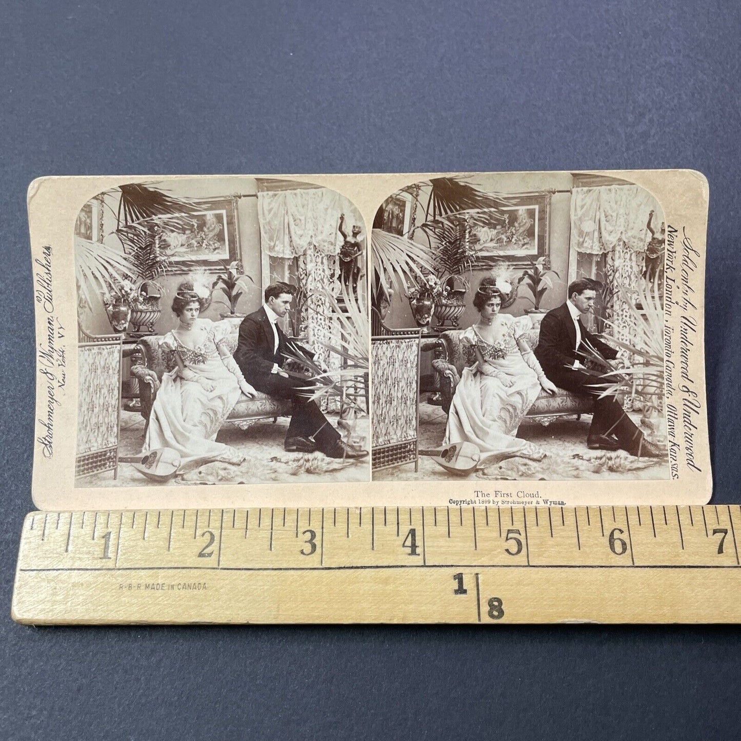 Antique 1899 Man Refuses To Cuddle With Woman Stereoview Photo Card V3282