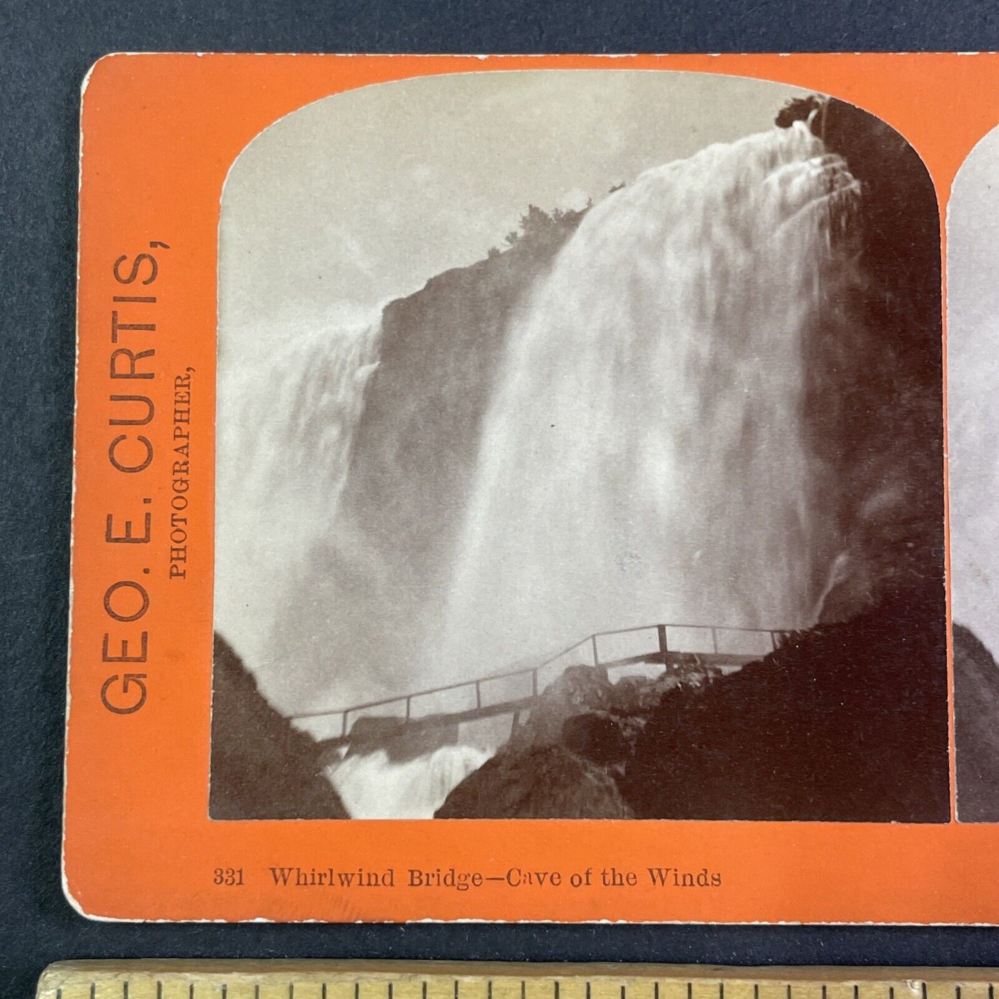 Niagara Falls Cave of the Winds Bridge Stereoview George Curtis c1870 Y2438