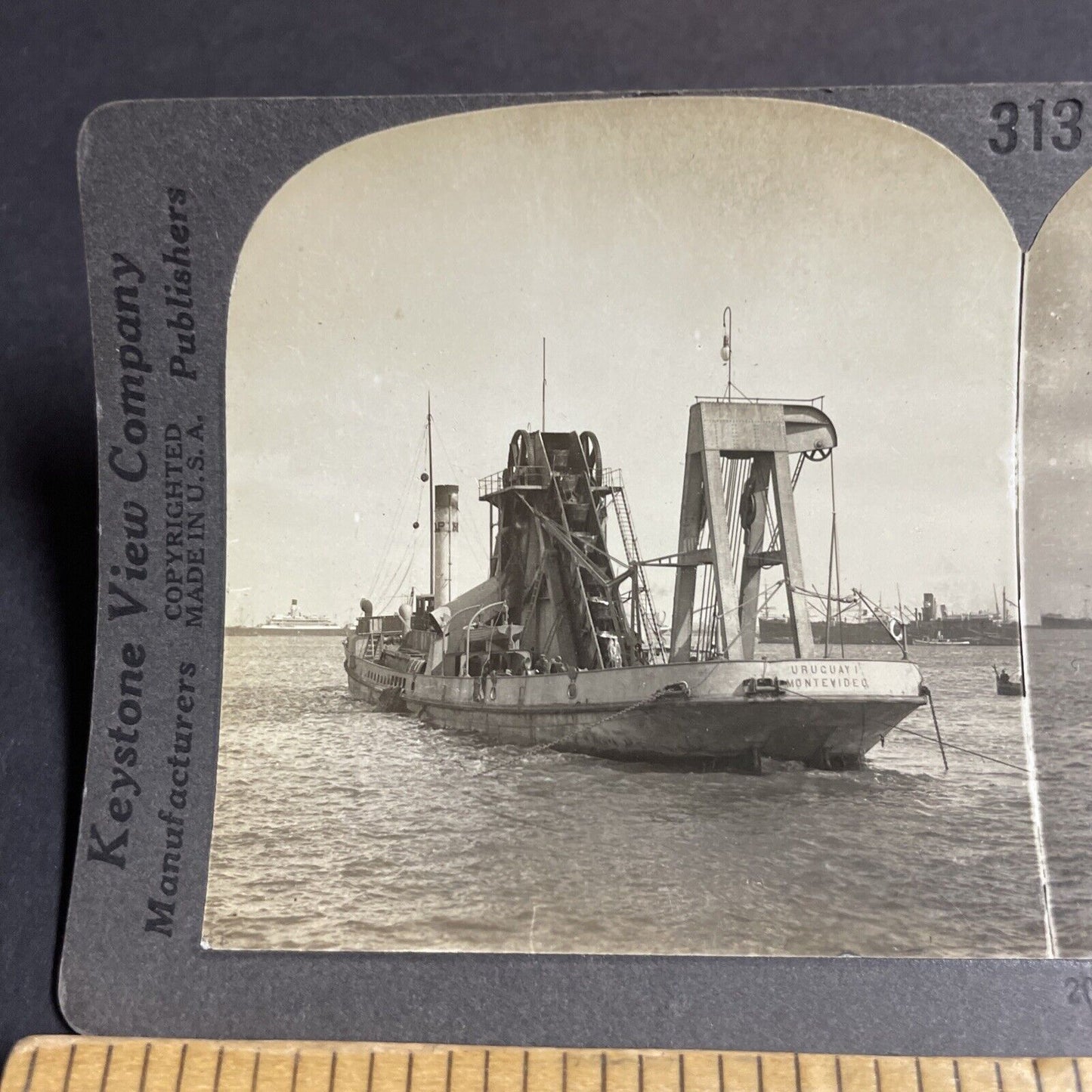 Antique 1910s Uruguay I Montevideo Dredging Ship Stereoview Photo Card P4463