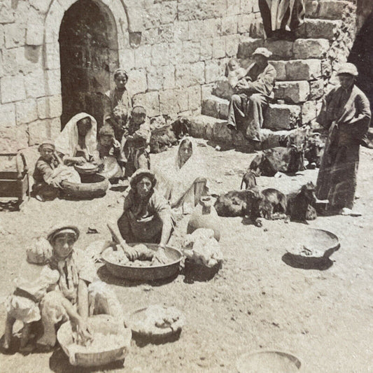 Antique 1900 Washing Clothes In Kafr Kanna Israel Stereoview Photo Card P4188