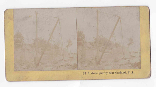 1870s Stone Quarry With Hoist Crane Garland Pennsylvania Stereo Card P218