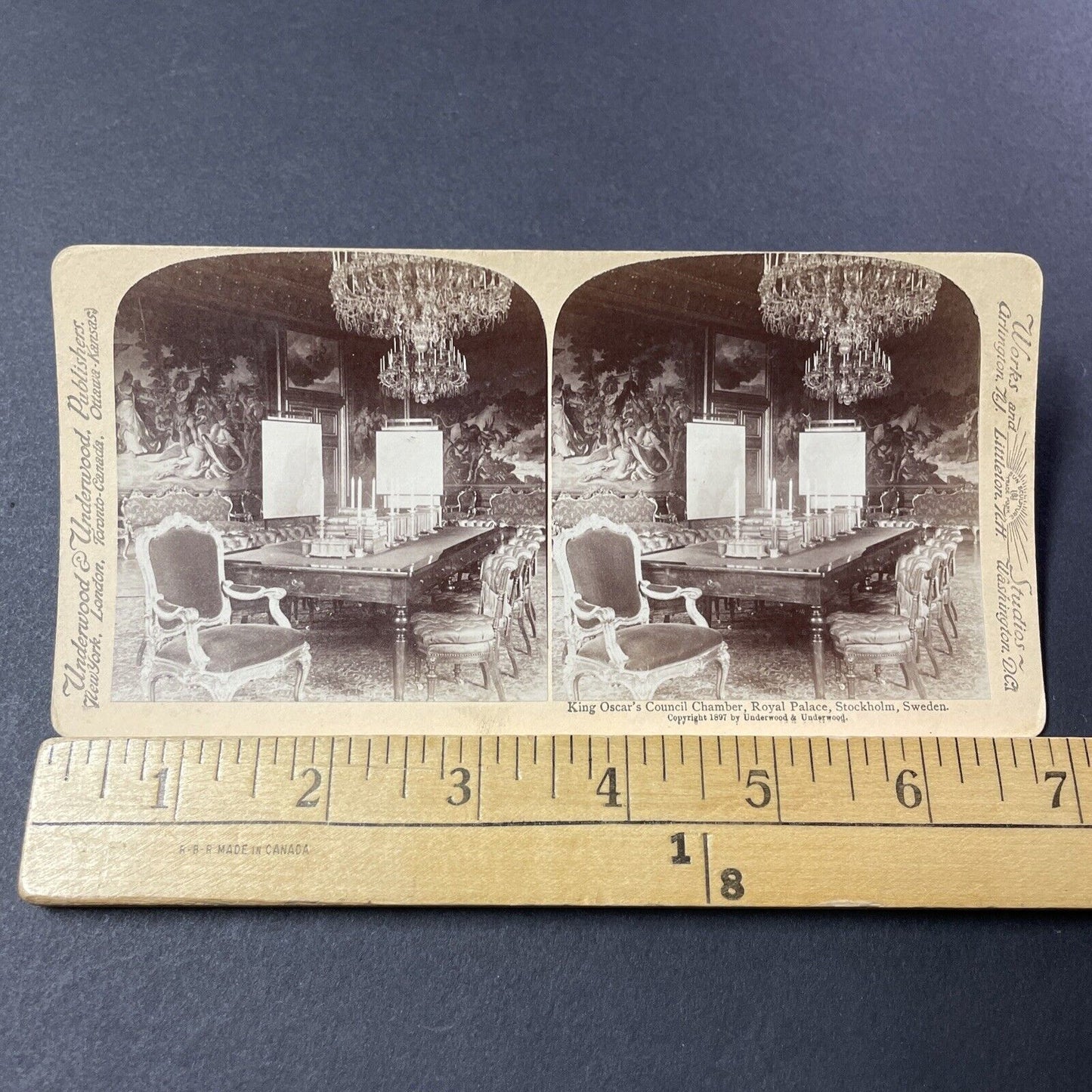 Antique 1897 King Oscar's Chamber Stockholm Sweden Stereoview Photo Card V3206