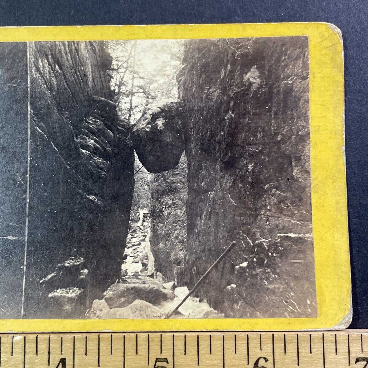 Franconia Notch Boulder Flume Stereoview Photo ET Anthony Antique c1871 X1201