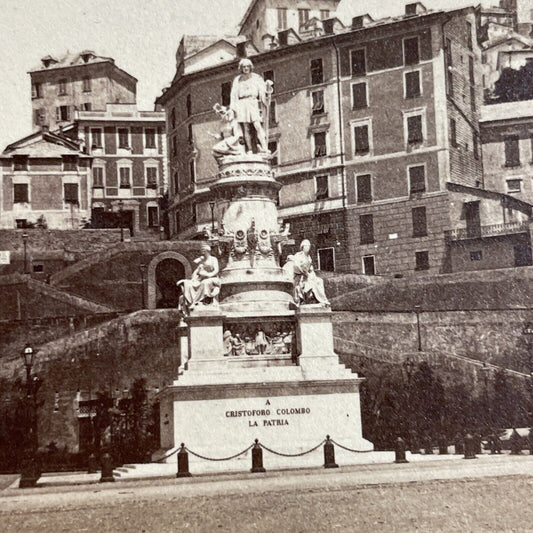 Antique 1870s Christopher Columbus Monument Genoa Stereoview Photo Card P4149