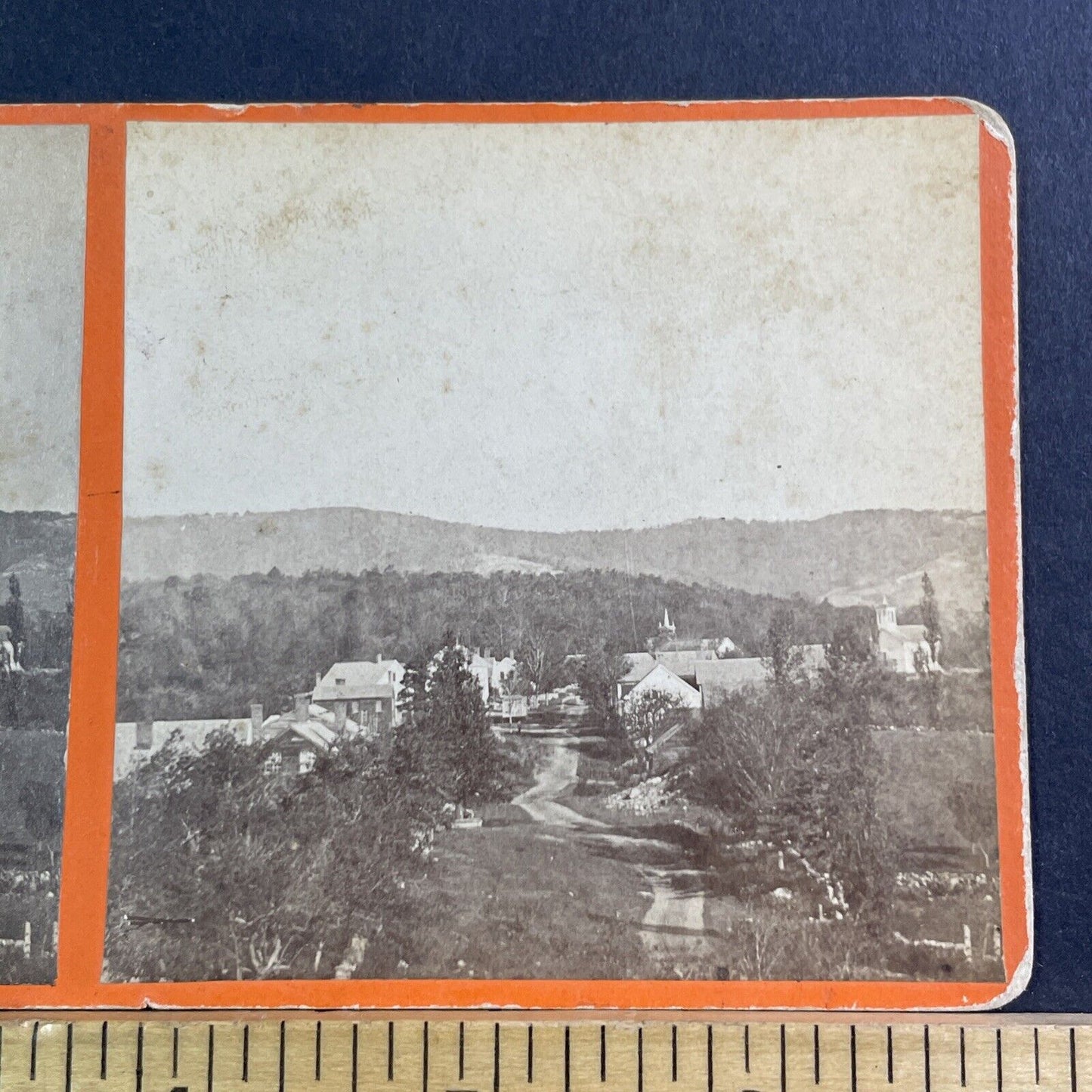 North Adams? Massachusetts Stereoview Orange Card Antique c1865 X1622