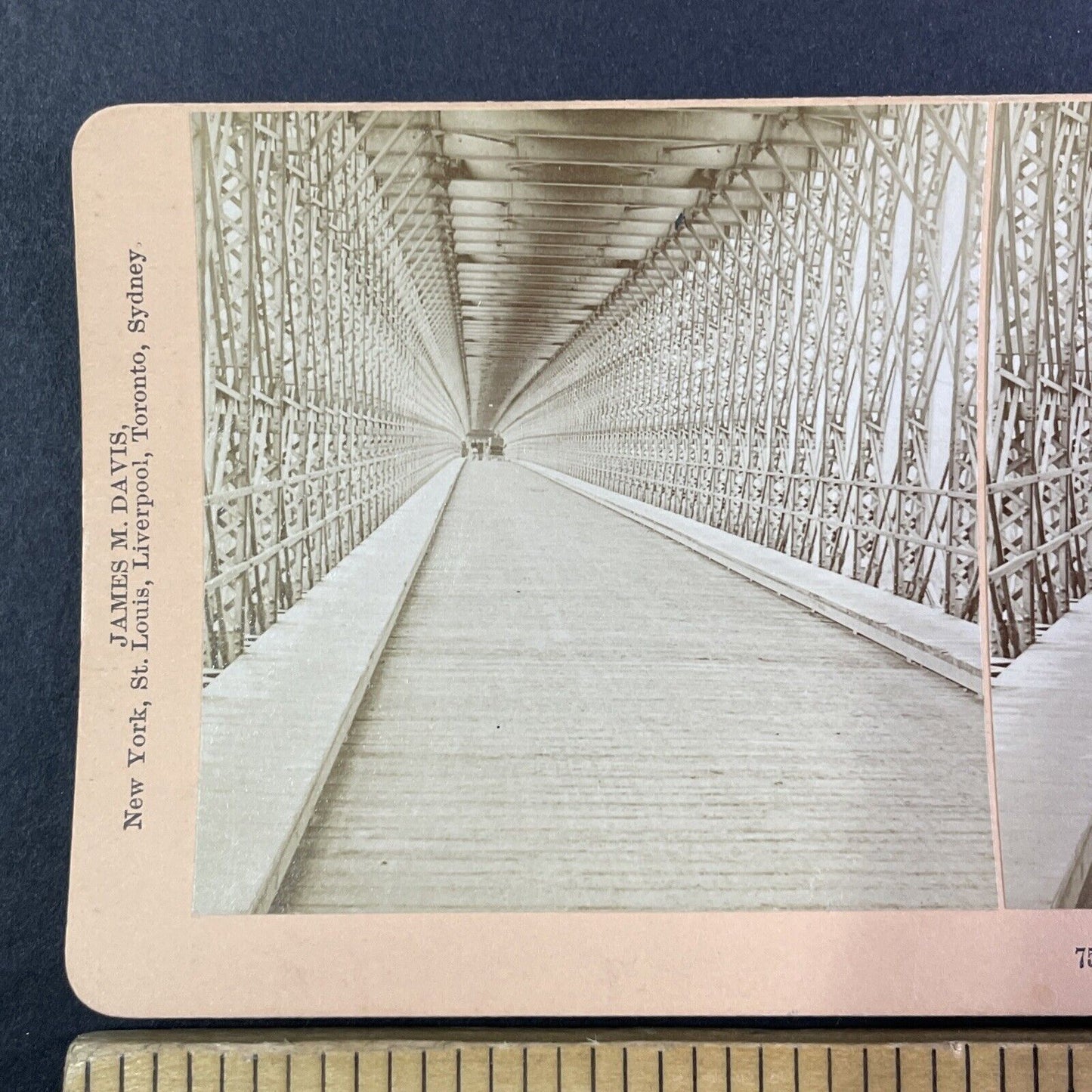 Interior of New Suspension Bridge Stereoview Niagara Falls c1892 Y1859