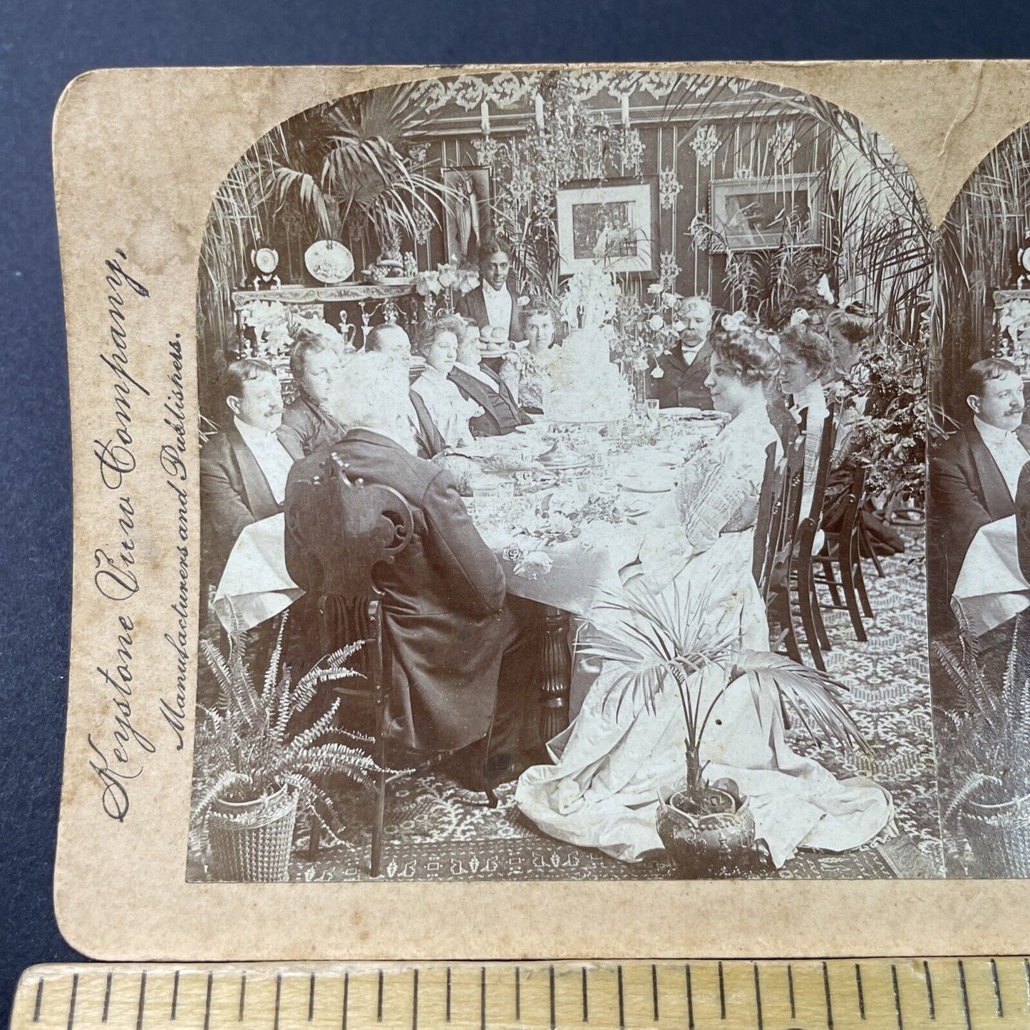 Antique 1901 Typical Victorian Wedding Dinner Stereoview Photo Card P2849