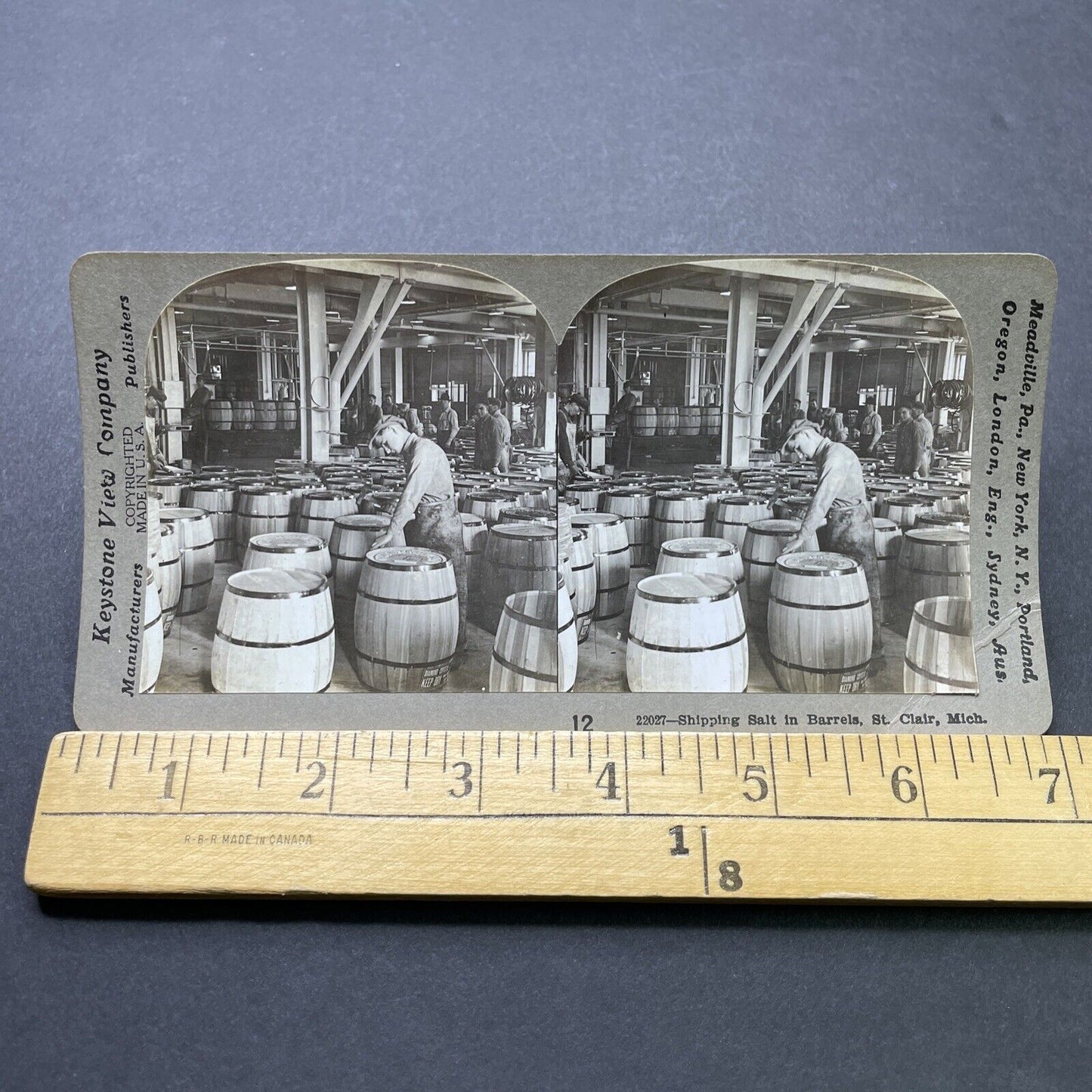 Antique 1910 Salt Barrel Warehouse St. Clair Michigan Stereoview Photo Card 2459