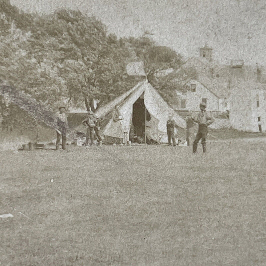 Antique 1862 Union Soldier Tent Grape Island Ipswich Stereoview Photo Card V2117