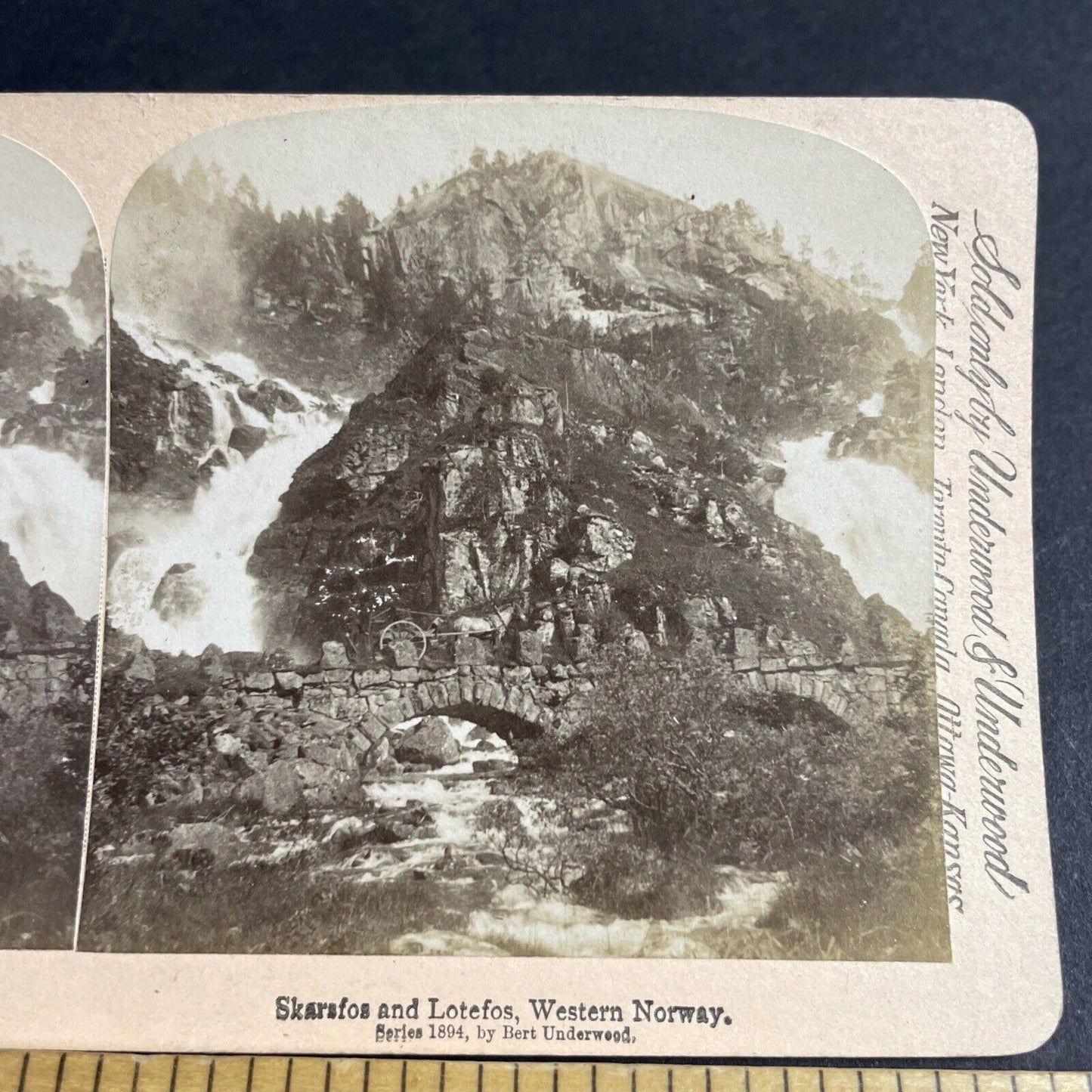 Antique 1894 Latefoss Waterfall Latefossen Norway Stereoview Photo Card P4590