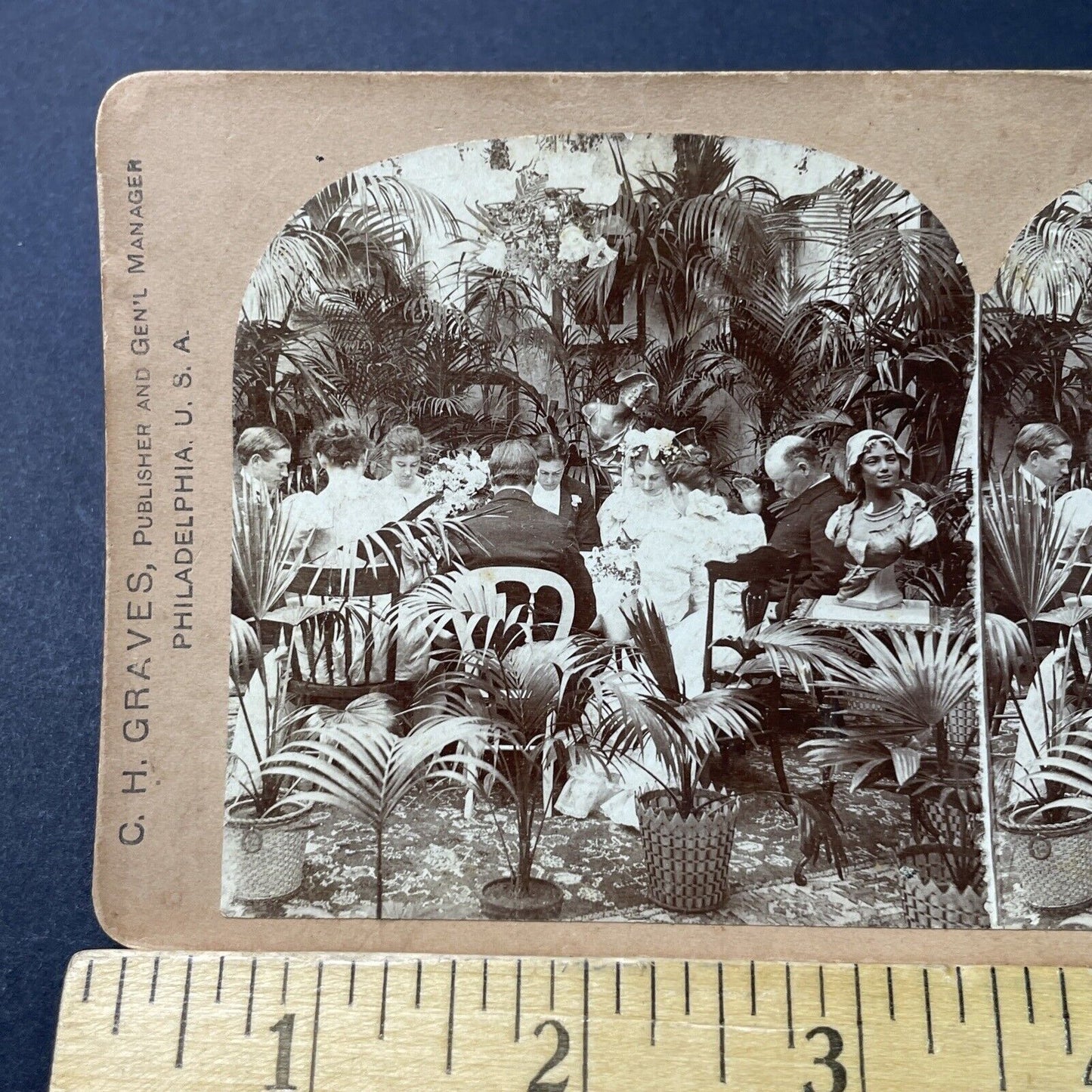 Antique 1897 Saying Grace Prayer Victorian Wedding Stereoview Photo Card P2962