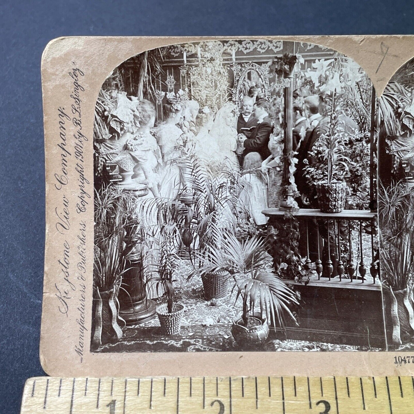 Antique 1901 Groom Places Ring On Brides Finger Stereoview Photo Card P2965