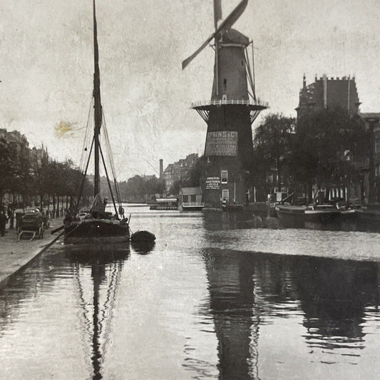 Antique 1910s Windmill In Rotterdam Holland Stereoview Photo Card P5128