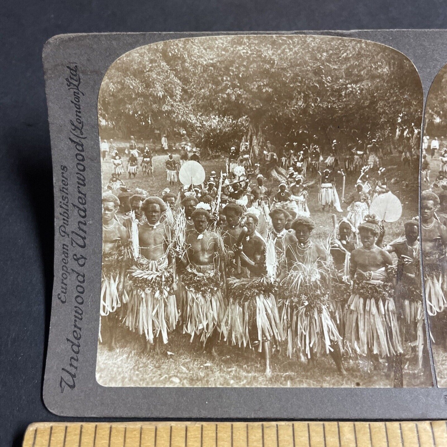 Antique 1890s Native Tribe Fiji Tribesmen Natives Stereoview Photo Card P4217