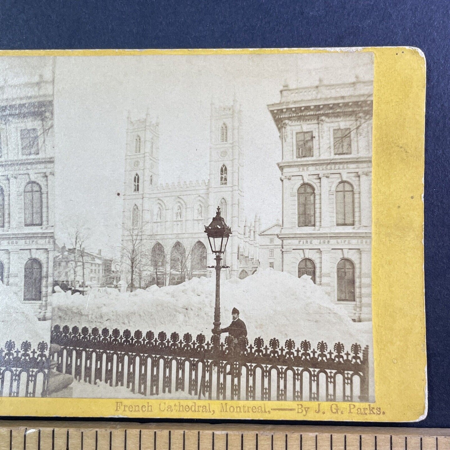 J.G. Parks Self-Portrait Notre Dame Church Montreal Stereoview c1870 Y1728